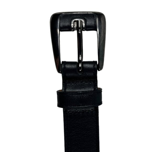 Tanner Italian Black Leather Belt Silvertone Buckle Size Medium Made in Italy - Picture 4 of 12